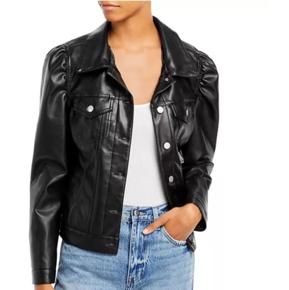 NWOT AQUA FAUX LEATHER PUFF SLEEVE JACKET BLOOMINGDALE EXCLUSIVE SZ LARGE - Picture 6 of 11